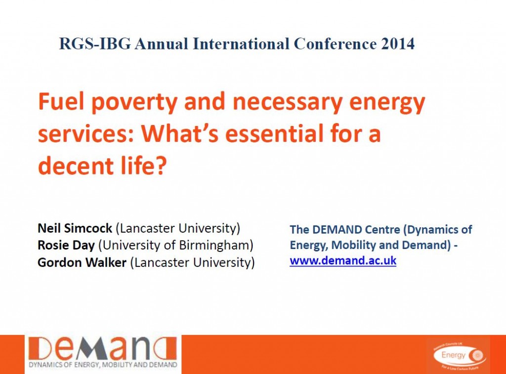 Neil Simcock Talk: Fuel poverty and necessary energy services; What’s essential for ...